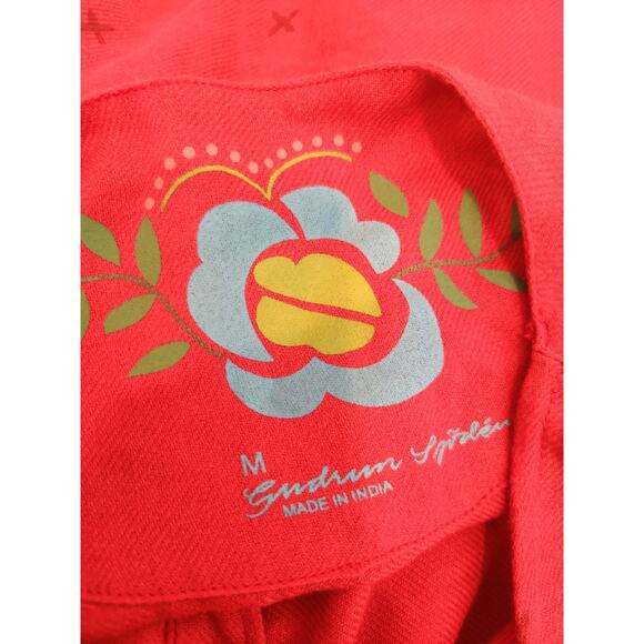 Gudrun Sjoden Red Midi Dress Cotton Wool Pockets Block Print - Picture 11 of 11